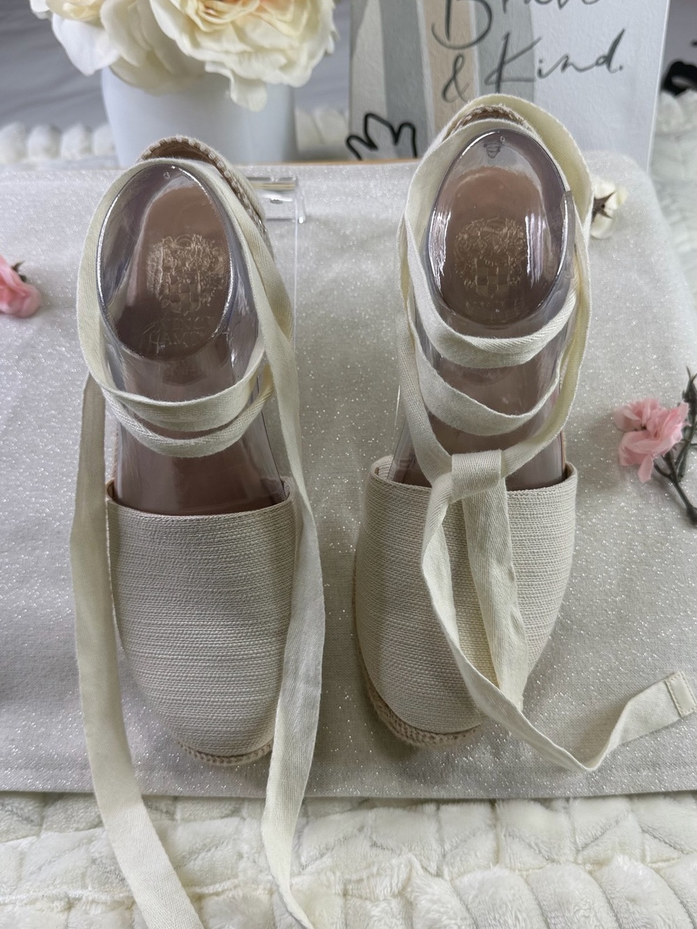 Vince Camuto Cream Ankle-Tie Espadrille Wedges - Picture 11 of 13